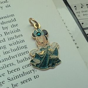 Disney Gold and Teal Minnie Mouse Character Necklace Pendant.
